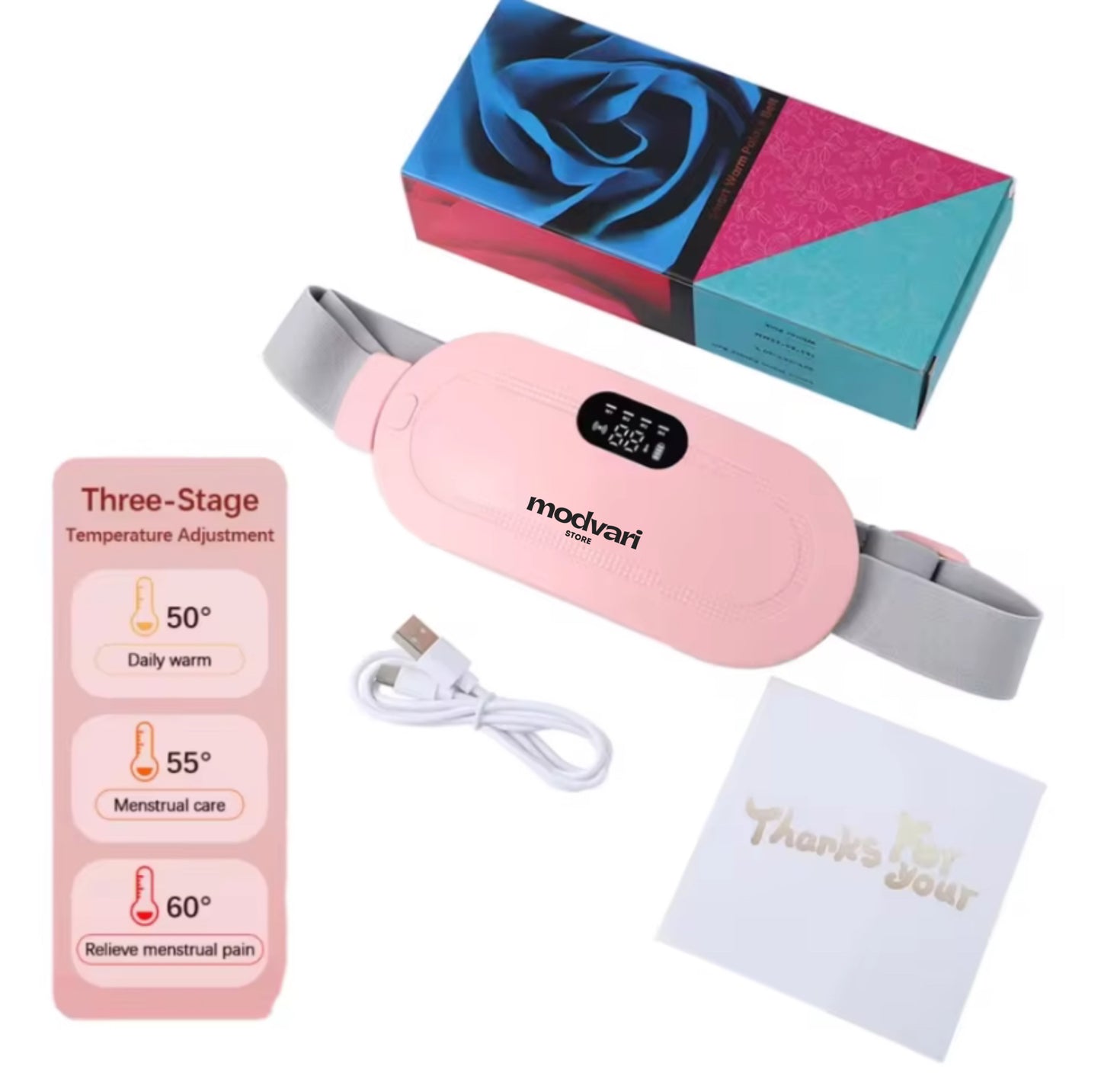 Modvari HeatEase™ Belt — Smart Warming & Massage Relief for Period Comfort