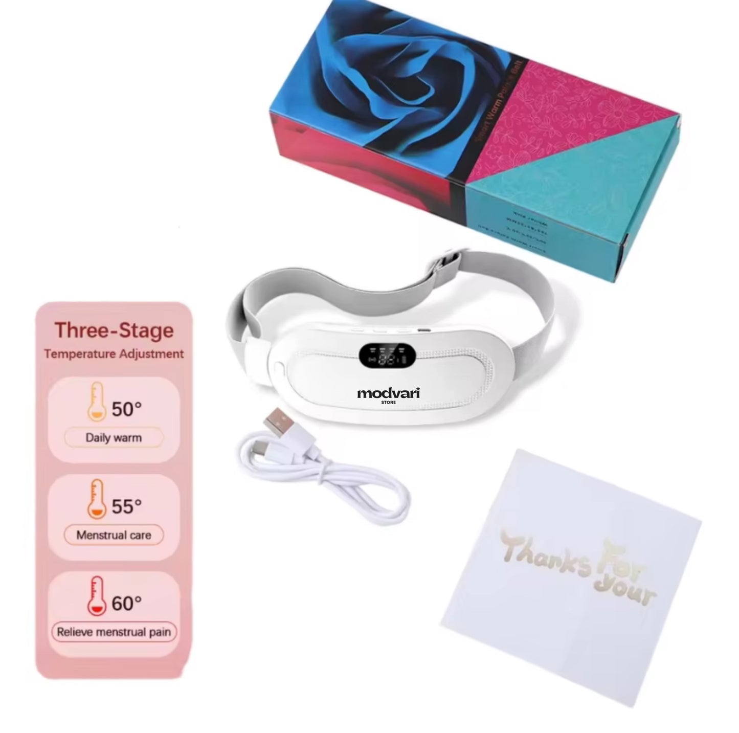 Modvari HeatEase™ Belt — Smart Warming & Massage Relief for Period Comfort